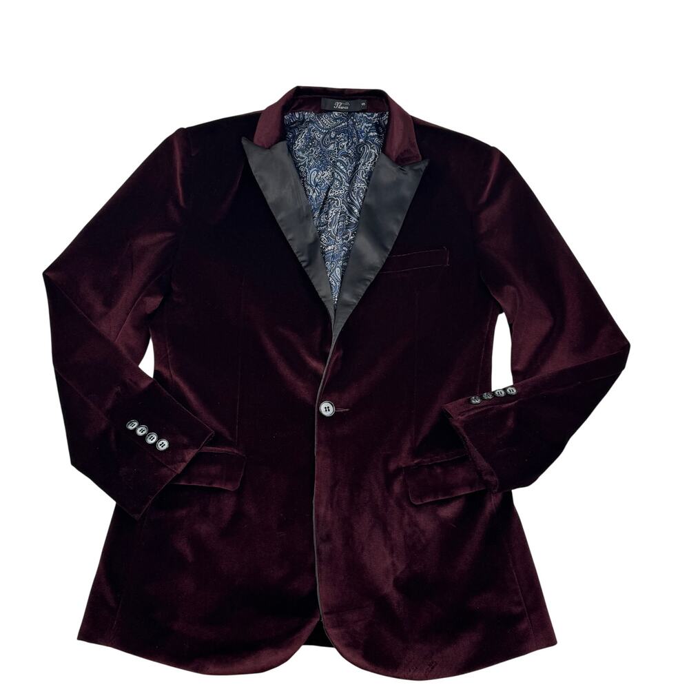 Men's Velvet Blazer in Burgundy and Black